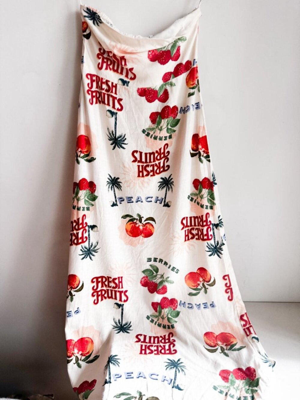 Paper Heart Linen Blend Fruit Print Midi Strapless Dress L - Picture 3 of 6